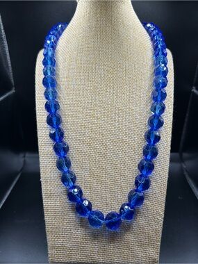 Vintage Blue crystal class Faceted Bead Necklace